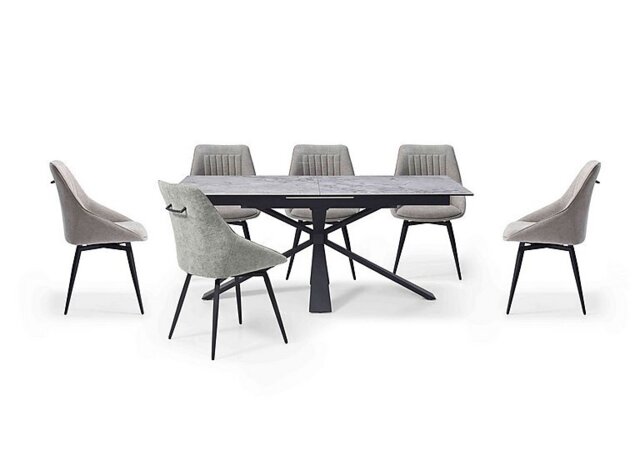 Crete Large Extending Dining Table and 6 Swivel Chairs - Taupe