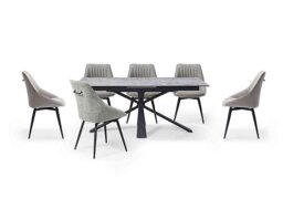 Crete Large Extending Dining Table and 6 Swivel Chairs - Taupe