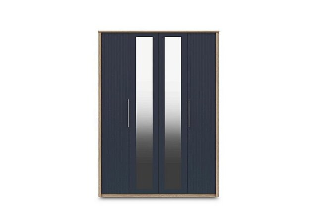 London Bedrooms - Chelsea 4 Door Tall Wardrobe with 2 Mirror Doors and Silver Handles - Royal Blue
