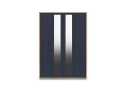 London Bedrooms - Chelsea 4 Door Tall Wardrobe with 2 Mirror Doors and Silver Handles - Royal Blue