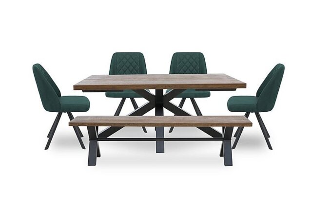 Jupiter Dining Table with Star Base, Bench and 4 Swivel Chairs - Green