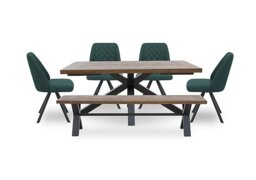 Jupiter Dining Table with Star Base, Bench and 4 Swivel Chairs - Green