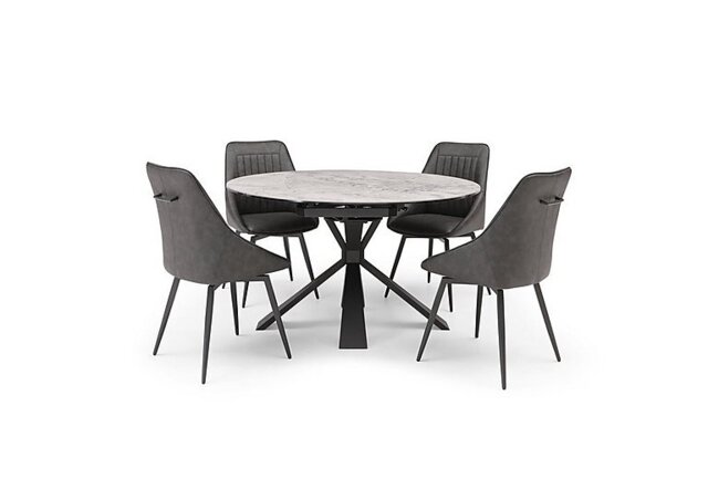 Crete Round Swivel Extending Dining Table and 4 Faux Leather Swivel Chairs