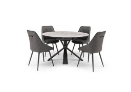 Crete Round Swivel Extending Dining Table and 4 Faux Leather Swivel Chairs