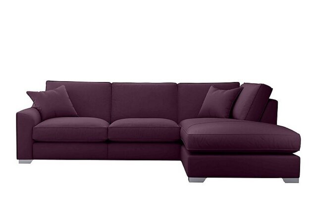 The Lounge Co. - Isobel Fabric Right Hand Facing Corner Fibre Fill Sofa with Chaise End - Frosted Grape with Chrome Feet