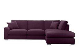 The Lounge Co. - Isobel Fabric Right Hand Facing Corner Fibre Fill Sofa with Chaise End - Frosted Grape with Chrome Feet