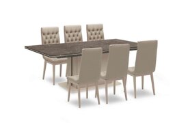 Lusso Large Extending Dining Table and 6 Buttoned Fabric Chairs