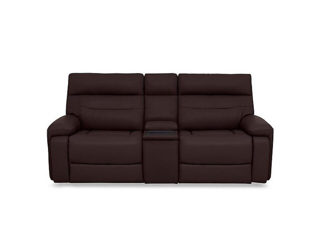 Cinemax Leather 3 Seater Media Console Power Recliner Sofa with Power Headrests - Burgundy