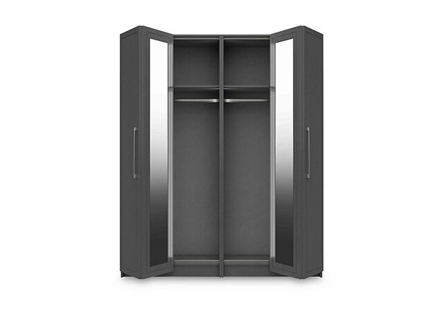 London Bedrooms - Bexley 4 Door Bifold Wardrobe with Mirror Door and Interior Lighting - Dust Grey Gloss