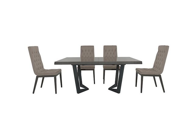 Palazzo 160cm Extending Dining Table in Silver Birch with 4 Capitonne Buttoned Chairs - Scarlet Taupe