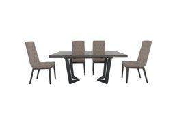 Palazzo 160cm Extending Dining Table in Silver Birch with 4 Capitonne Buttoned Chairs - Scarlet Taupe