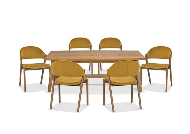Stratford Large Extending Dining Table with 6 Fabric Chairs - Mustard Velvet