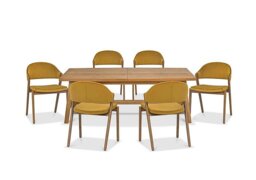 Stratford Large Extending Dining Table with 6 Fabric Chairs - Mustard Velvet
