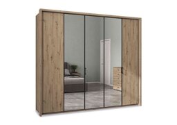 Wiemann - Dallas 257cm 5 Door Hinged Wardrobe with 3 Mirrors Doors - Bianco Oak