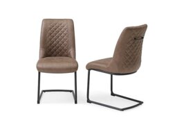 Jayden Pair of Faux Leather Cantilever Dining Chairs - Light Brown