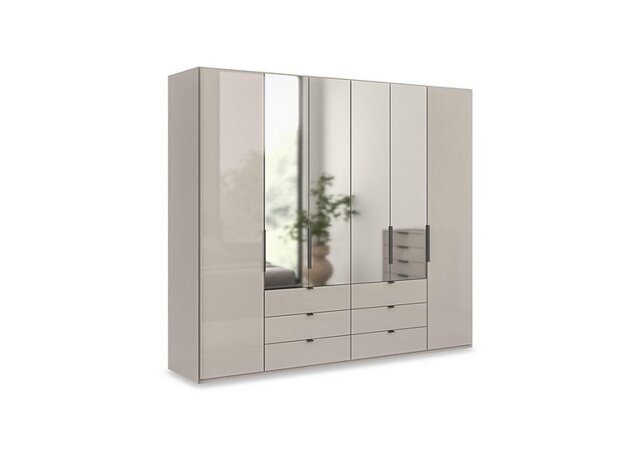 Wiemann - Amara 250cm 6 Door Combi Wardrobe with 4 Mirror Doors, 2 Glass Doors and 6 Glass Drawers - Pebble Grey