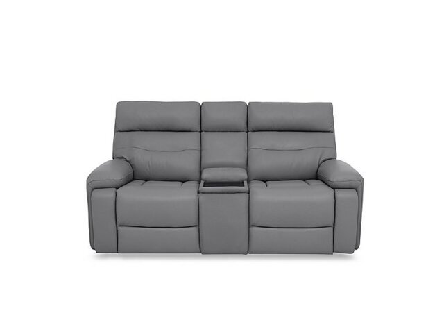 Cinemax Leather 2 Seater Media Console Power Recliner Sofa with Power Headrests - Natural Ash