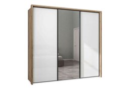 Wiemann - Dallas 235cm 3 Door Sliding Glass Wardrobe with Centre Mirror Door - Bianco Oak and White