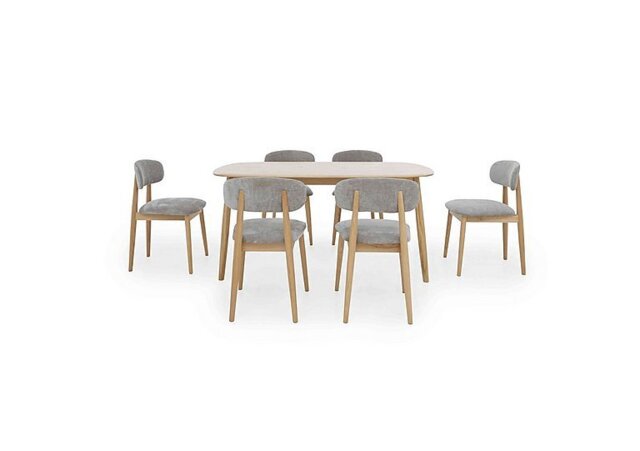 Stockholm Fixed Dining Table with 6 Wooden Chairs - Light Oak