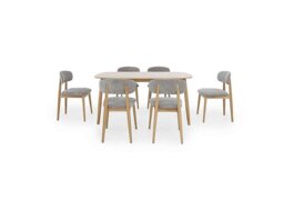 Stockholm Fixed Dining Table with 6 Wooden Chairs - Light Oak