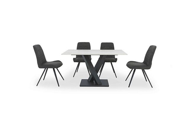 Warrior Crystal White Compact Fixed Dining Table with 4 Standard Chairs - White