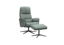 G Plan - Falum Fabric Swivel Recliner Chair and Footstool with Black Base - Waffle Marine