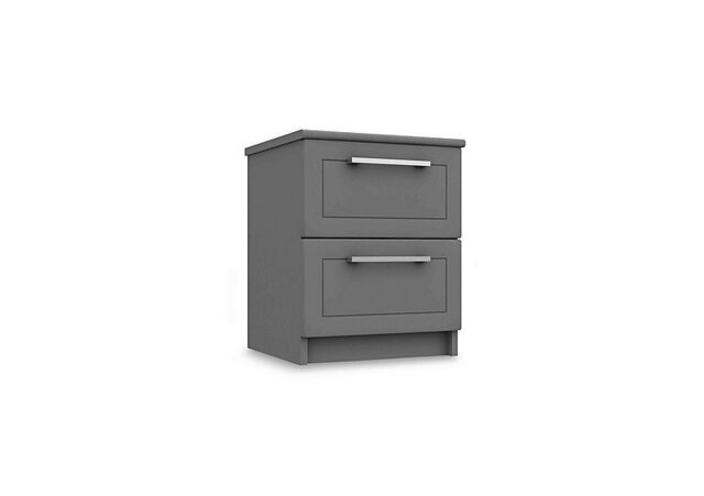 London Bedrooms - Bexley 2 Drawer Bedside Cabinet - Dust Grey Gloss
