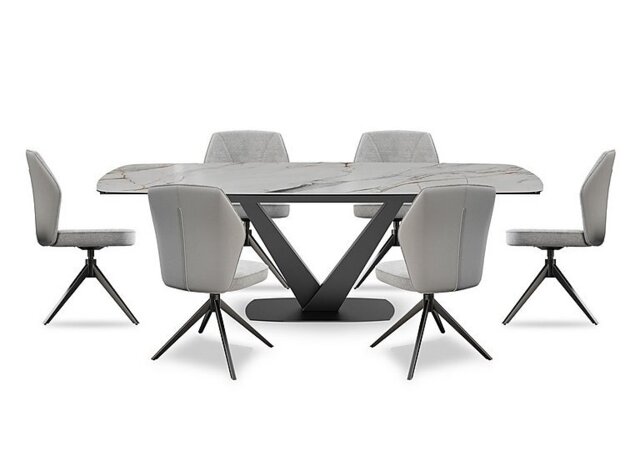 Julio Medium 160cm Draw Leaf Extending Dining Table in Fiorentio Marble Ceramic with 6 Chairs - Stone