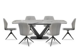 Julio Medium 160cm Draw Leaf Extending Dining Table in Fiorentio Marble Ceramic with 6 Chairs - Stone