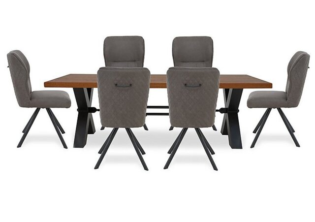 Bodahl - Terra Straight Edge Dining Table with Tension Bolt X-Leg and 6 Steel Fabric Swivel Chairs - 240-cm - Old Bassano