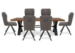 Bodahl - Terra Straight Edge Dining Table with Tension Bolt X-Leg and 6 Steel Fabric Swivel Chairs - 240-cm - Old Bassano