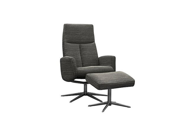 G Plan - Vaasa Fabric Swivel Recliner Chair and Footstool with Black Base - Victoria Slate