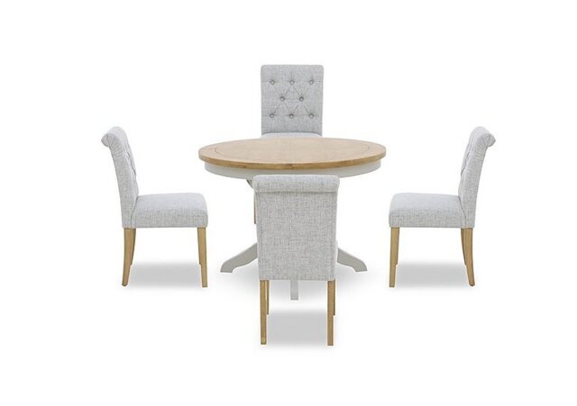Lewis Round Pedestal Butterfly Extending Dining Table and 4 Button Back Chairs