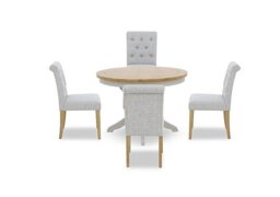 Lewis Round Pedestal Butterfly Extending Dining Table and 4 Button Back Chairs