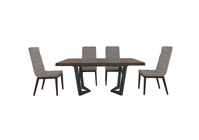 Palazzo 160cm Extending Dining Table in Dark Walnut with 4 Capitonne Buttoned Chairs - Scarlet Silver