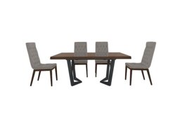Palazzo 160cm Extending Dining Table in Dark Walnut with 4 Capitonne Buttoned Chairs - Scarlet Silver