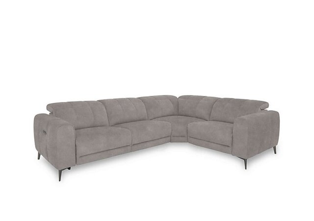 Ezra Fabric Power Recliner Right Hand Facing Corner Sofa with Power Headrest - Dexter Stone - Sofas and Armchairs - In Time for Christmas