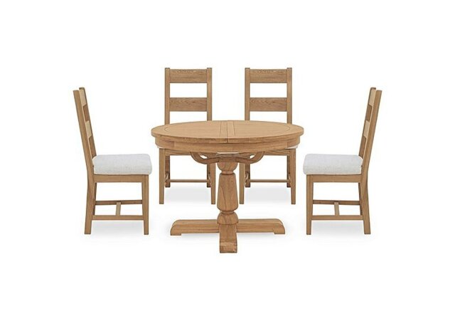 Furnitureland - Augusta Round Extending Dining Table and 4 Wooden Ladderback Chairs