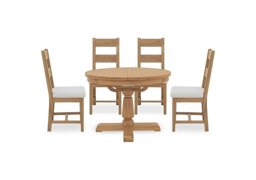 Furnitureland - Augusta Round Extending Dining Table and 4 Wooden Ladderback Chairs