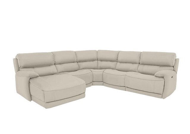 World of Leather - Link BV Leather Left Hand Facing Corner Chaise Power Sofa - Silver Grey