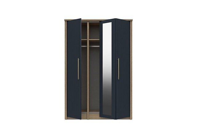 London Bedrooms - Chelsea 3 Door Bifold Wardrobe with Mirror Door and Gold Handles - Royal Blue