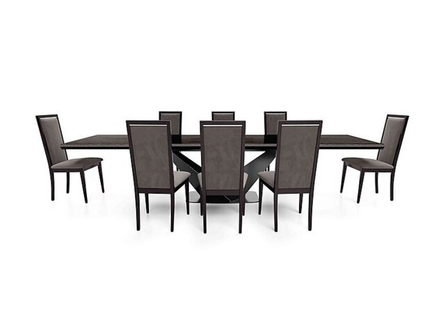 Vita Extending Dining Table and 8 Wooden Chairs with Plain Upholstered Backs - 300-cm - Miraglio Granite