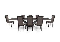 Vita Extending Dining Table and 8 Wooden Chairs with Plain Upholstered Backs - 300-cm - Miraglio Granite