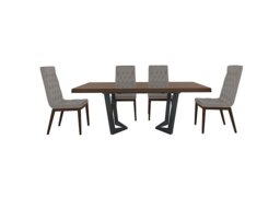 Palazzo 200cm Extending Dining Table in Dark Walnut with 4 Capitonne Buttoned Chairs - Scarlet Silver