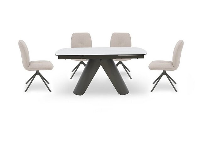 Perla Small Matt Extending Dining Table and 4 Faux Leather Swivel Chairs