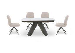 Perla Small Matt Extending Dining Table and 4 Faux Leather Swivel Chairs