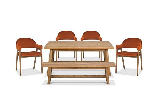 Stratford Small Extending Dining Table with Bench and 4 Fabric Dining Arm Chairs - Dining Room Furniture - In Time for Christmas
