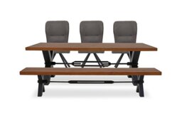 Bodahl - Terra Straight Edge Dining Table with Tension Bolt X-Leg, Bench and 3 Steel Fabric Swivel Chairs - 220-cm - Old Bassano