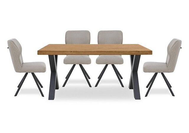 Bodahl - Terra 160cm Compact Straight Edge Dining Table with X Shaped Legs and 4 Taupe Fabric Swivel Chairs