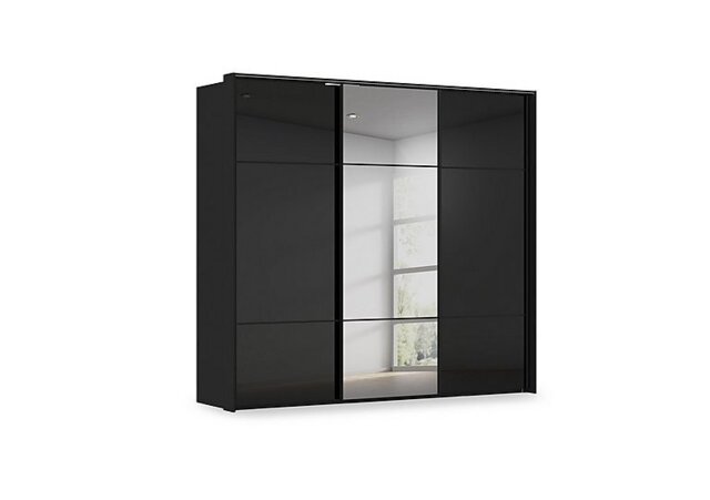 Rauch - Haven 250cm 3 Door Slider Wardrobe with 2 Glass Doors, 1 Mirror Door and Lights - Black Glass